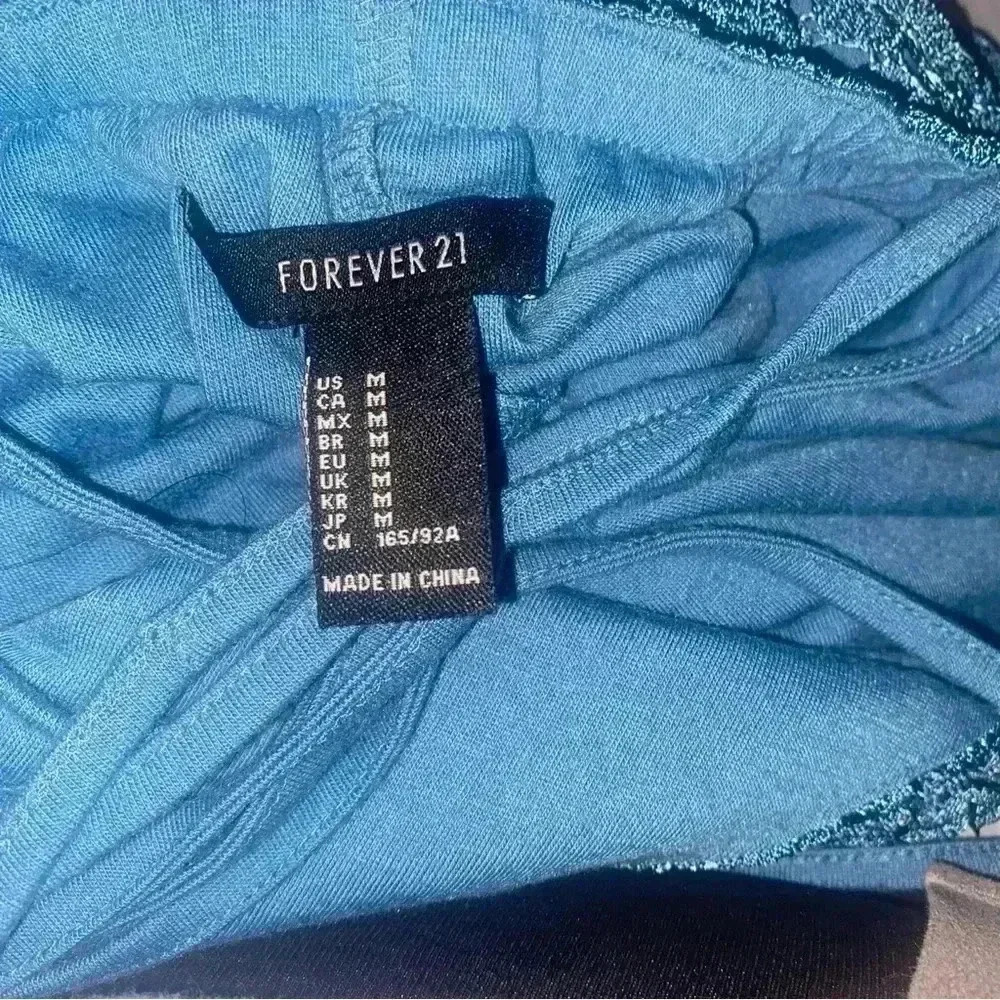 Crochet Maxi lined Halter Dress By Forever 21 SZ Medium Blue Mermaid Sexy Boho - Picture 4 of 5